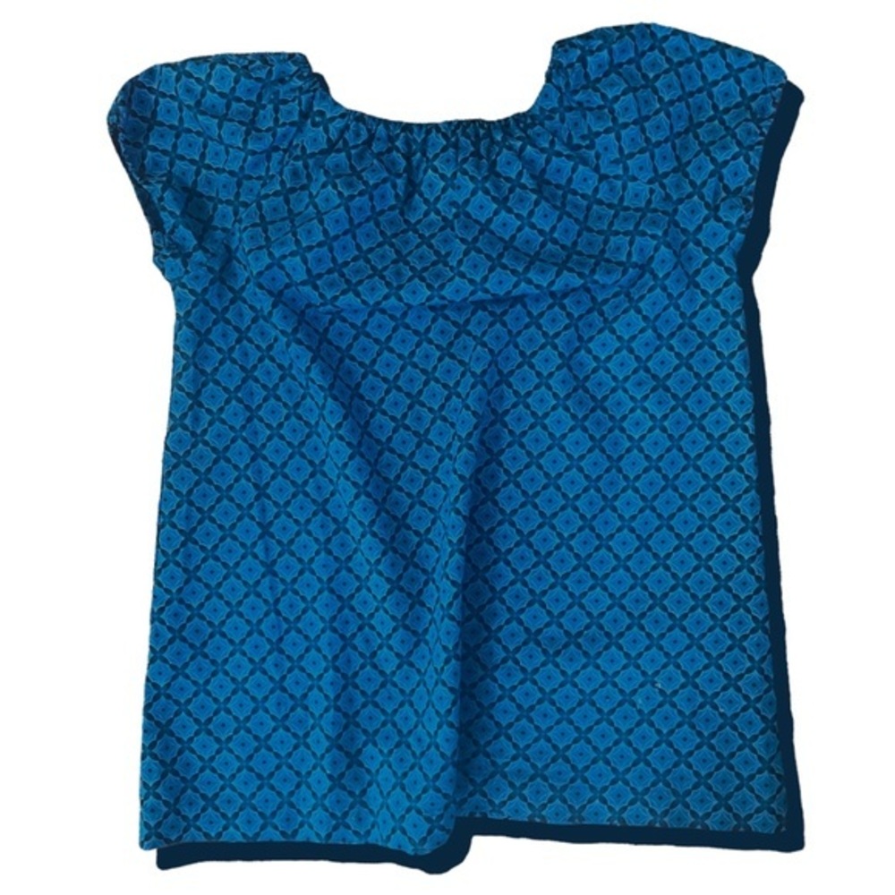 Vintage Geometric Print Three Cats Shweshwe Puff Cap Sleeve Blouse